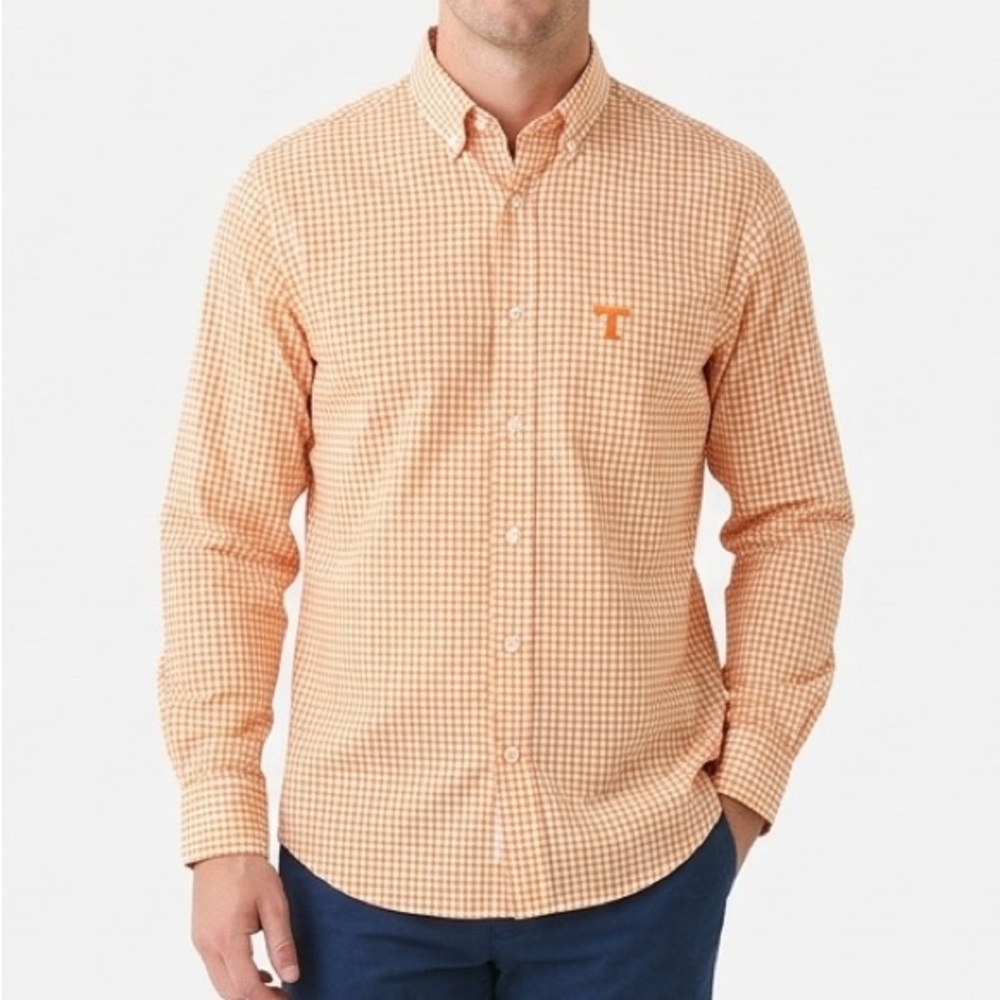 Horn Legend Tennessee Volunteers Button Down Shirt Men’s XL Orange Check UT Logo